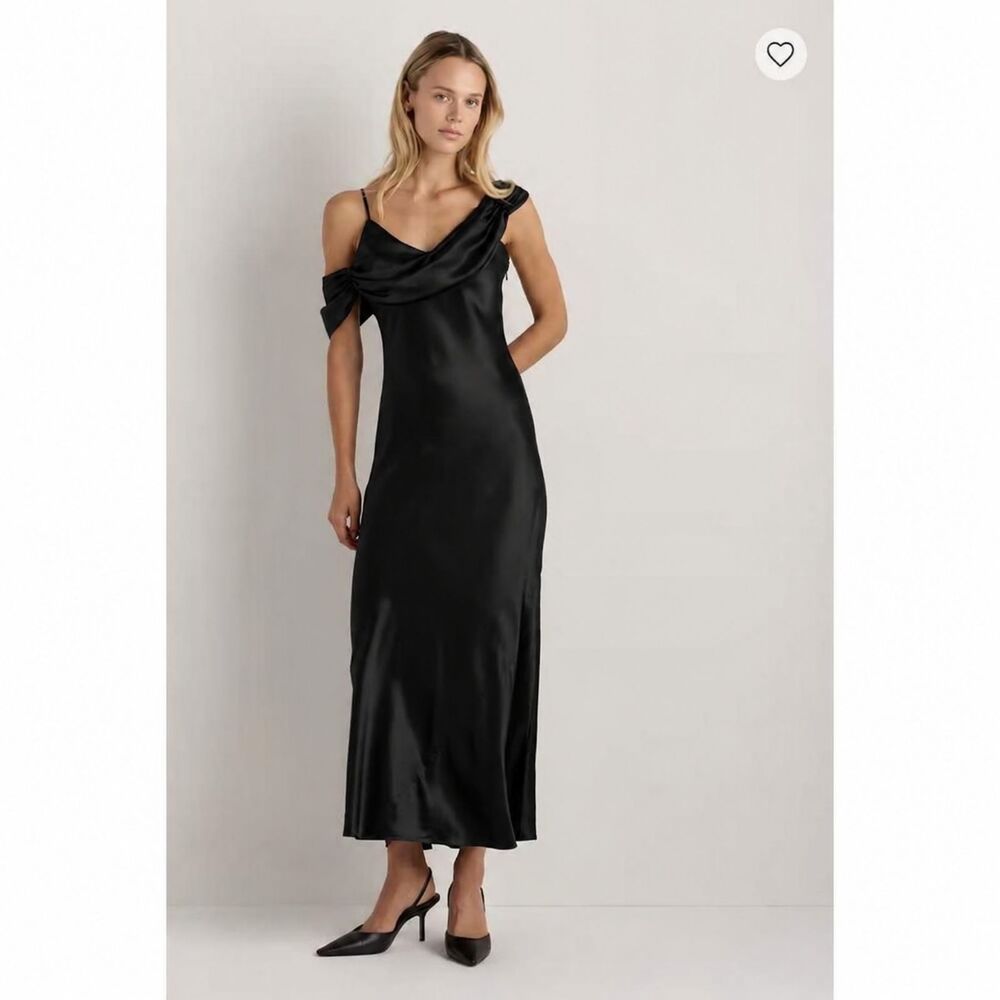 Quince Washable Silk Draped Shoulder Maxi Dress Silk M
